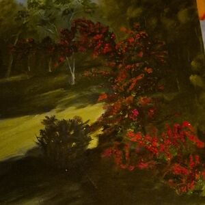 Vibrant Nature Canvas with Red and Green Hues